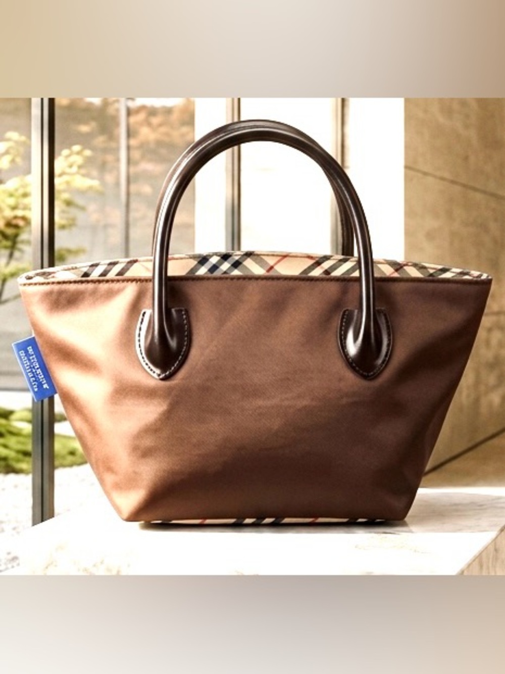 “HOST PICK” BURBERRYSs Nova Check Blue Label Tote Bag Nylon Brown Auth